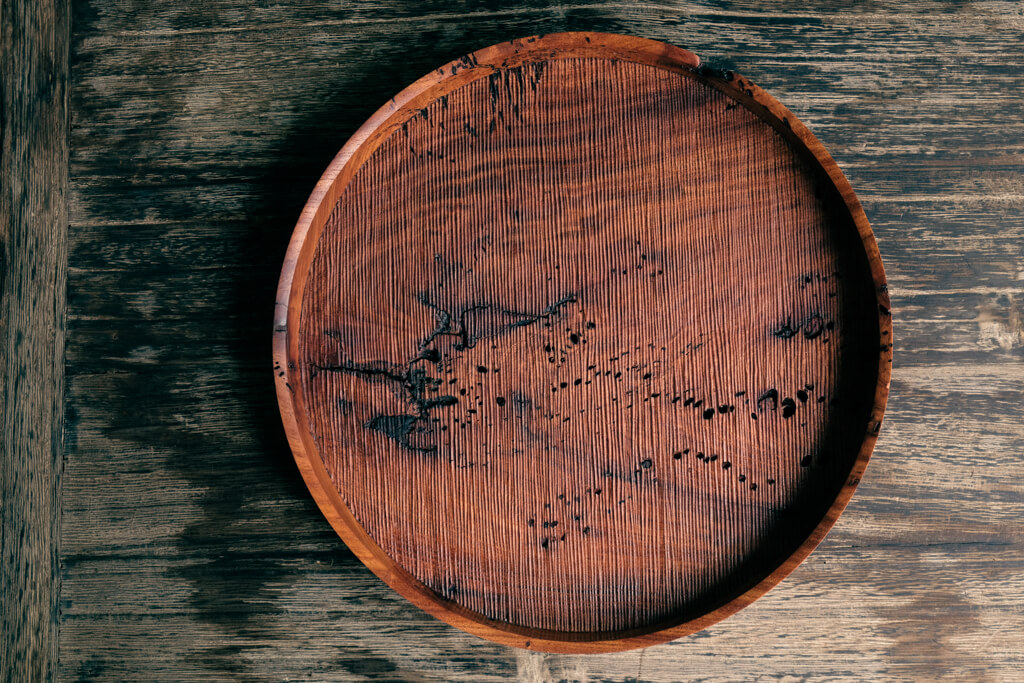 Carved Keyaki Burl Tray - Big Sand Woodworking